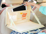 Pink Foldable Car Back Seat Organizer Tray - PU Leather Travel Desk with Tablet Holder V888-ELOSUNG27011