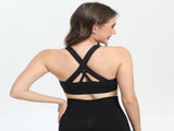 2-Pack Black High-Support Shockproof Sports Bra - Women's Backless Yoga Running Vest with V888-ELOSUNG39884