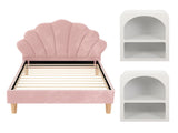 Artiss Bed Frame King Single with 2 Bedside Tables Set Scallop Headboard Pink Velvet Fabric Beds BFRAME-SET-ROSY-BSX2-01