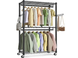 CARLA HOME Double Rail Garment Rack with Shelves - Rolling - Portable Wardrobe LSB-36526