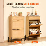 VEVOR Rattan Shoe Cabinet, Narrow Shoe Storage Organizer with 2 Flip Rattan Drawers & 1 Slide V952-FCTBXJ2C1XC2OJCICV0