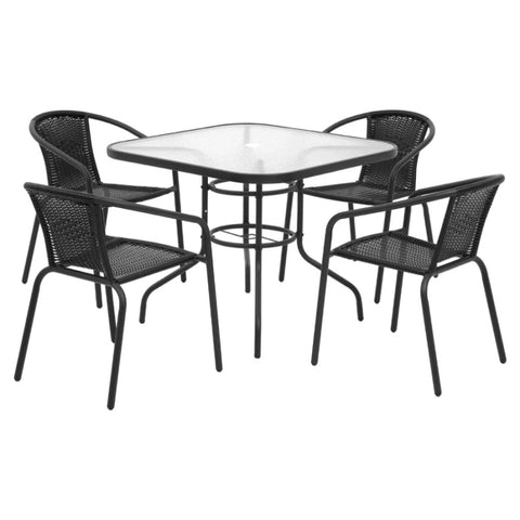 Gardeon Outdoor Dining Set 5 Piece Steel Stackable Chairs Table Patio Furniture FF-DINING-5CLS-SQUARE-AB