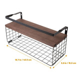 Wall Mounted Floating Shelf with Storage Basket, Black Carbon Steel Wood V1369-AZ3-W-20550