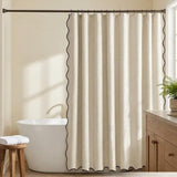 Waterproof Shower Curtain Thick Boho Wavy Edge With Rustproof Hooks - Beige V1263-JX-8071-3
