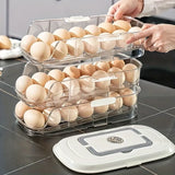 (Double row and three floors)Egg Holder for Fridge Stackable Pull Out Drawer with Handle Removable V1385-JDH-WU-904-004