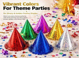 24 Packful Metallic Fringe Party Cone Hats, 20 Inch Shiny Foil Birthday Party Hats, Assorted V1192-AZ-W-17472