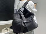 Leather Backpack Mesh Backpack Hybrid Backpack Travel Backpack Stylish Backpack - Black - Size M V1347-DSZ-001-001-BLK-M