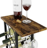 CARLA HOME Wine Rack Countertop Wooden & Metal Holder for 6 Bottles & 2 Glasses LSB-36089
