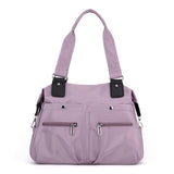 Purple Stylish Nylon Large Capacity Tote Bag for Work and Commute Multi-Pocket Shoulder Bag V888-ELOSUNG13505