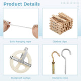 Laundry Clothesline Kit, Complete Laundry Hanging Tools Including 198ft Cotton Rope, Rustproof V1369-AZ3-W-08539