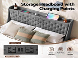Artiss King Bed Frame with 4 Storage Drawers and Charging Station Tufted Wingback Headboard 300kg BFRAME-J-CORTIS-K-CA-AB