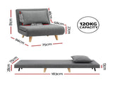 Artiss Sofa Bed Convertible Couch Recliner Lounge Chair Linen Grey SBED-E-FLD01-1S-GY