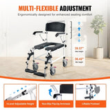 VEVOR Shower Commode Wheelchair with 4 Lockable Wheels, Footrests, Flip-up Arms, 3-Level Adjustable V952-YLBKSLLJSJTBTD6C8V0