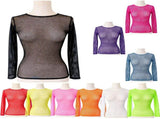 3x Womens Fishnet Mesh Tops Long Sleeve Sheer Stretch Costume - Assorted Pack V563-JD-12168-3-ASST
