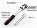 12PCS Portable 1/2 Inch Ratchet Socket Wrench Set - 10 Sizes Metric Socket Set, Quick Release V888-ELOSUNG52199