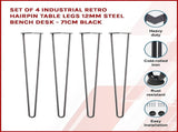 Set of 4 Industrial Retro Hairpin Table Legs 12mm Steel Bench Desk - 71cm Black V63-835001