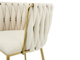 Set of 2 Velvet Upholstered Woven Dining Chairs with Golden Metal Legs, Beige V1127-AU-DC01-BGE