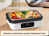 1L Black-Blue Cordless Waterless Heated Lunch Box - Portable 304 Stainless Steel Bento Box for V888-ELOSUNG42334