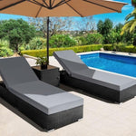 Gardeon 3PC Sun Lounge Wicker Lounger Outdoor Furniture Day Bed Rattan Garden FF-LOUNGE-BK-AB