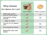 12 Pack Wide Mouth Mason Jar Lids, Reusable Canning Lids with Wooden and Silicone Seals - Perfect V1258-DP02-WO-153