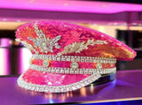 shiny rhinestone captain hat, unisex party hat, adjustable sequin hat, Mardi Gras hat, Valentine's V1102-129-88908-PNK-L