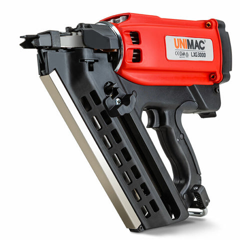 UNIMAC LXG3000 50-90mm 34-Deg Cordless Gas Framing Nail Gun, Commercial Gas Nailer, with 2 Li-Ion V219-NALGASUMCA34D