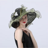 Organza Church Fascinator Wedding Tea Party Derby Hats for Women Flower Wide Brim Sun Hat V1366-AZ2-W-19983