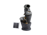 Gardeon Solar Fountain Water Feature Cascading Fountain 3-Tier Pot LED Lights 80CM Grey FOUNT-POT-4LVL-GRBG