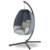 Gardeon Outdoor Egg Swing Chair Patio Furniture Pod Stand Canopy Foldable Grey HM-EGG-FOLD-S-GREY