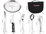 10Pcs Camping Cutlery Set, Stainless Steel Picnic Utensils with Plates and Bottle Opener, V1188-MS-819-055