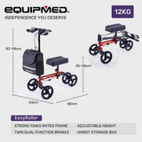 Equipmed Knee Scooter Walker, Dual Brakes - Bag - Broken Leg Ankle Foot Mobility - Crutches V219-HELKNSEQS1RB