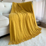 SOGA Mustard Textured Knitted Throw Blanket Warm Cozy Woven Cover Couch Bed Sofa Home Decor with BLANKET925