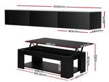 Artiss TV Unit & Coffee Table Set Storage Cabinet Black FURNI-TV-COF01-BK