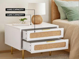 Artiss Rattan Bedside Table 2 Drawers Pine FUR-U-BS-03-RAT-WH