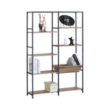 CARLA HOME 7 Shelf Bookcase - Wood Metal Display Shelf - Brown - Rustic - Steel - Living Room Office V178-36450