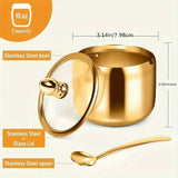 304 Stainless Steel Golden Seasoning Jar 270ml Large Capacity with Visible Glass Lid, Dustproof & V1232-TWG-SJT-001
