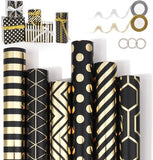 Wrapping Paper Set - 6s Gold & Black Christmas - Includes Ribbon & Stickers - 43x300 cm Per V1188-ZXY-131-380