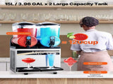 Commercial Frozen Drink Maker, 15Lx2 Double Tank Slushy Machine, 120 Cups Stainless Steel Margarita V952-CGXXRJX215LSN1G19V3