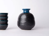 Sake Set for Four 280ml Black Bright Blue Drip Glaze V637-C1088