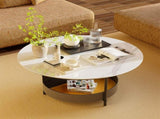 Xl Chic Sintered Stone Top Coffee Center Table Saddle Leather Shelf Accent Table V767-CJ-X124-A-B