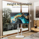 Minimalist Marble Textured Floor Tv Stand 32"-75" Strong Steel Tv Bracket Stable V767-U-Z1418-WT