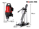 BAUMR-AG 3200W 300mm Wet/Dry Core Drill w/ Wheeled Rig Stand Combo, for Concrete Coring Hole V219-DRLCREBM28N-431