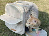 White cat backpack carrier, pet travel carrier, breathable cat backpack, stylish cat carrier, cat V1106-135-GRA-45887