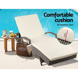 Gardeon Sun Lounge Wicker Lounger Outdoor Furniture Beach Chair Patio Adjustable Cushion Grey&Beige FF-LOUNGE-ARM-GE