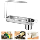 Stainless Steel Sink Drying Rack Expandable Retractable Dish Drainer with Sponge Holder & V1366-AZ2-W-11863
