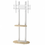 40-75 Inches Heavy Duty Mobile TV Floor Stand with Wooden Shelf, Height Adjustable Rolling TV Mount V767-U-Z1968-WT