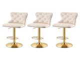 Artiss 3x Bar Stools Counter Chair Kitchen Adjustable Nailhead Trim Velvet Ivory BA-K-1105-IVX3