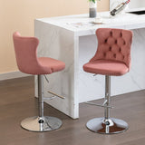 SERENIT Pink Velvet Bar Stools Adjustable Swivel Counter Height Chairs with Tufted Back and V255-GP2211R-PINK