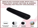 30m Black Chicken Wire Mesh Roll Heavy Duty Aviary Netting & Garden Fencing for Poultry Enclosures V63-952941
