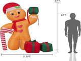 8FT/2.4m Lighted Inflatable Gingerbread Man Christmas Decoration with Candy Cane & Gift Boxes, V1338-WAK0054